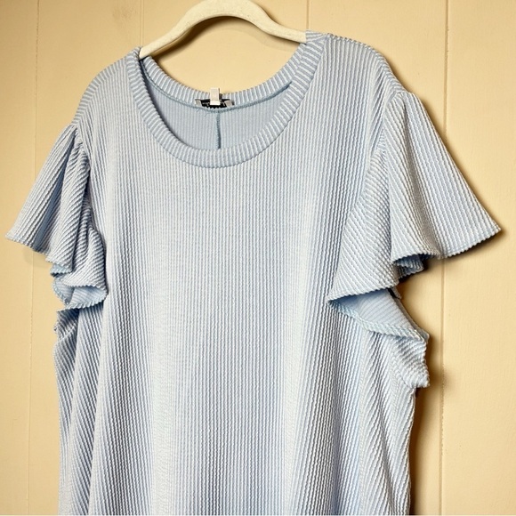 White Birch Ribbed Knit Dress 3X flutter sleeve pastel blue casual stretch comfy - Picture 2 of 12